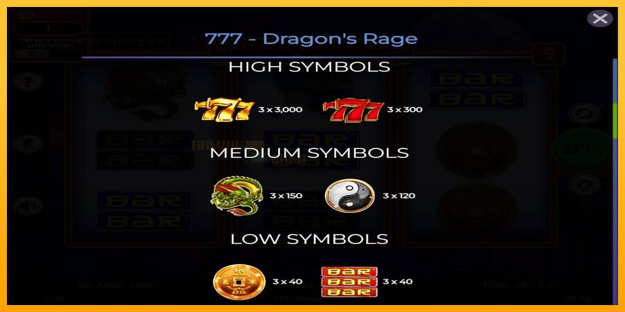 777 - Dragons Rage игрална машина за пари, снимка 5