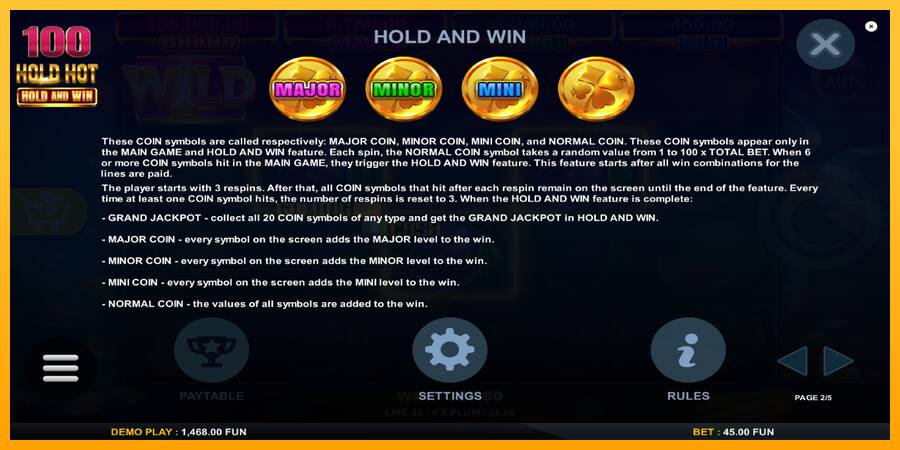 100 Hold Hot Hold and Win игрална машина за пари, снимка 6