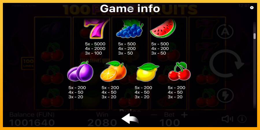 100 Prime Fruits игрална машина за пари, снимка 6