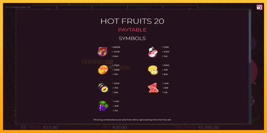 Hot Fruits 20 игрална машина за пари, снимка 5