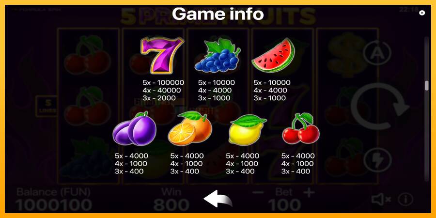 5 Prime Fruits игрална машина за пари, снимка 5