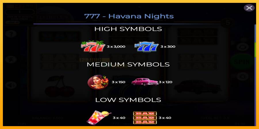 777 - Havana Nights игрална машина за пари, снимка 5