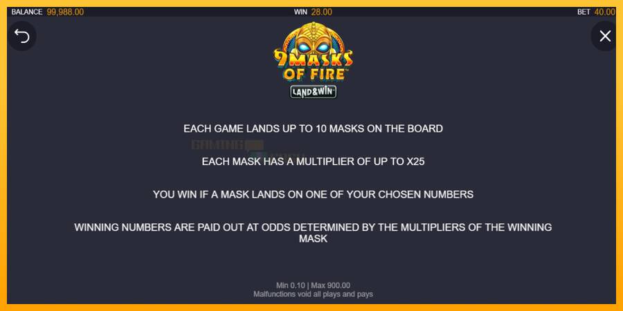 9 Masks of Fire Land & Win игрална машина за пари, снимка 6