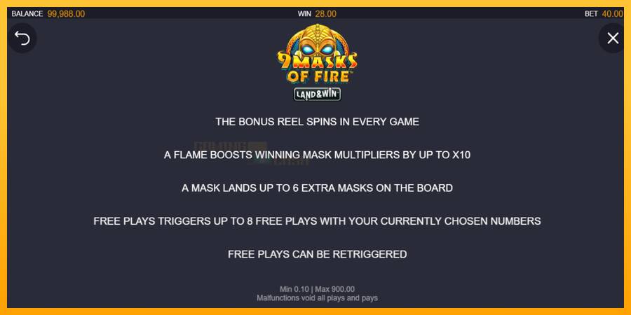 9 Masks of Fire Land & Win игрална машина за пари, снимка 7