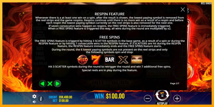 Hot to Burn - 7 Deadly Free Spins игрална машина за пари, снимка 6