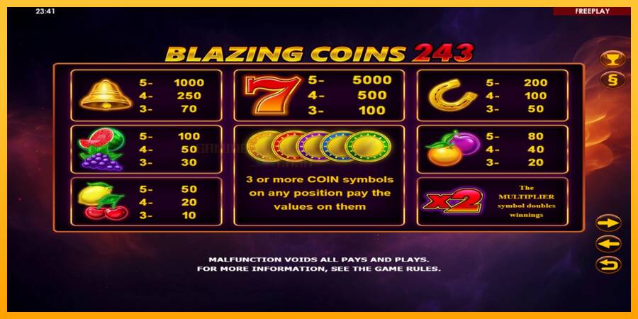 Blazing Coins 243 игрална машина за пари, снимка 4