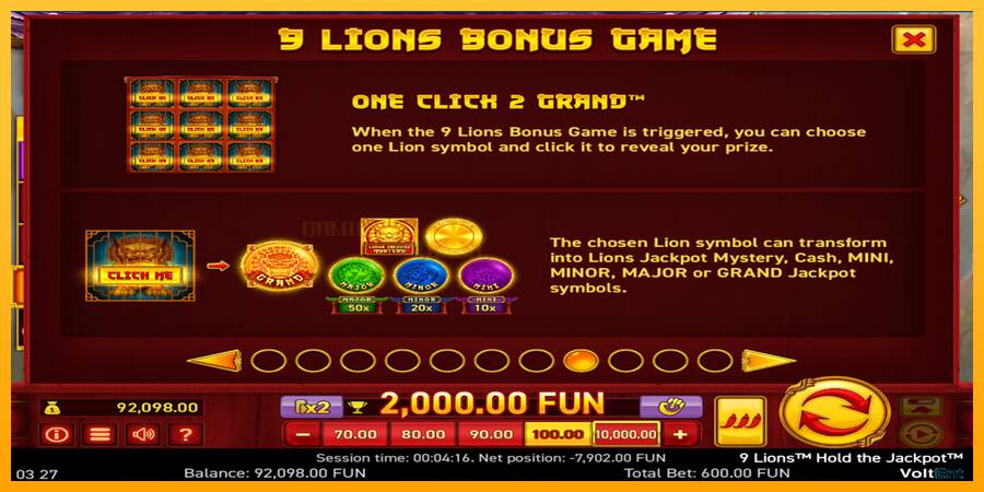 9 Lions: Hold The Jackpot игрална машина за пари, снимка 3