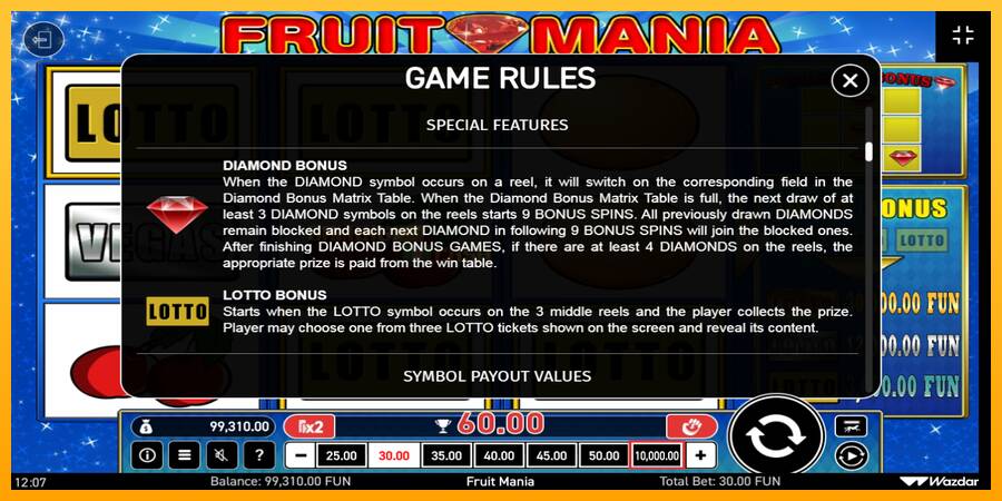 Fruit Mania игрална машина за пари, снимка 7