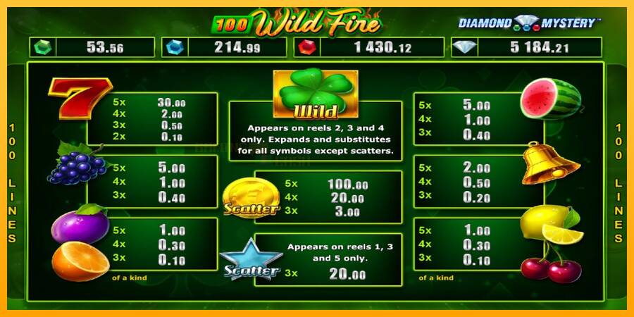 Diamond Mystery 100 Wild Fire игрална машина за пари, снимка 4