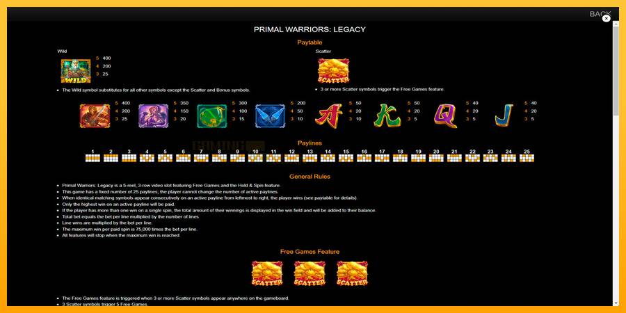 Primal Warriors: Legacy игрална машина за пари, снимка 7