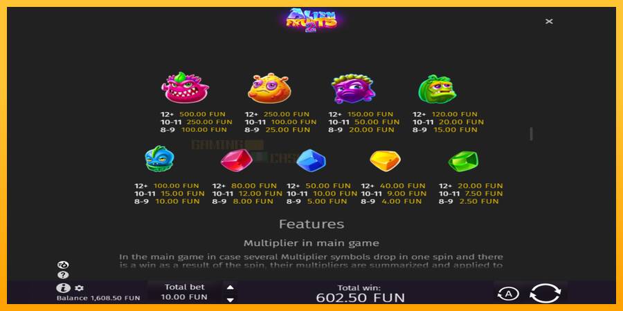 Alien Fruits 2 игрална машина за пари, снимка 6