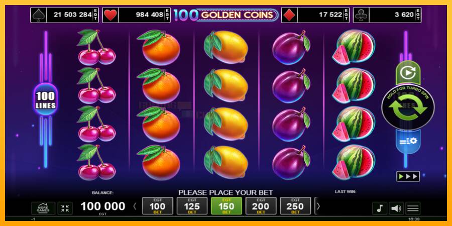 100 Golden Coins игрална машина за пари, снимка 1