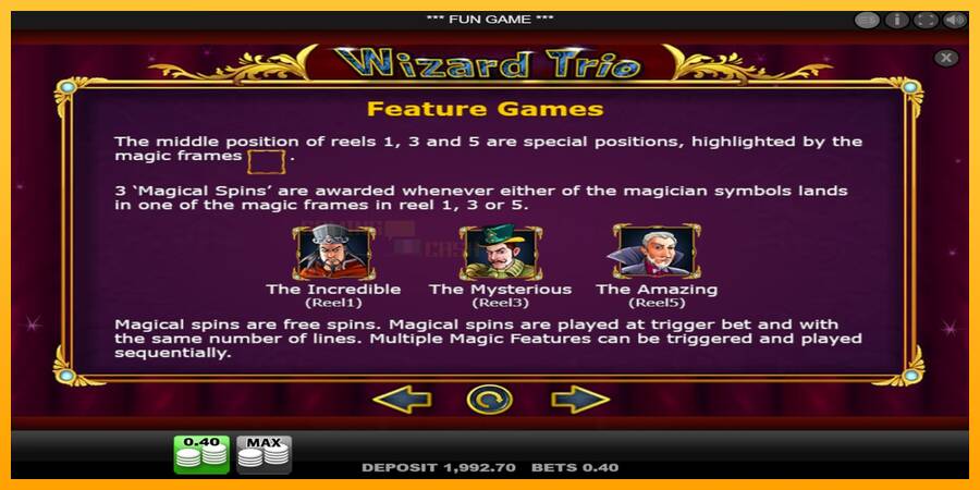 Wizard Trio игрална машина за пари, снимка 4