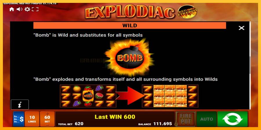 Explodiac Red Hot Firepot игрална машина за пари, снимка 8