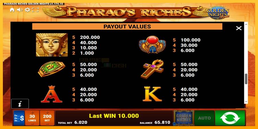 Pharaos Riches Golden Nights игрална машина за пари, снимка 6