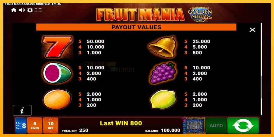 Fruit Mania Golden Nights игрална машина за пари, снимка 7