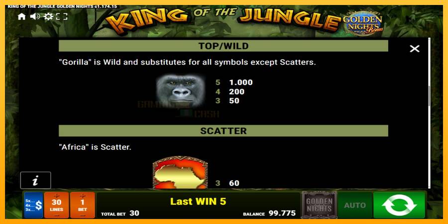 King of the Jungle Golden Nights игрална машина за пари, снимка 5