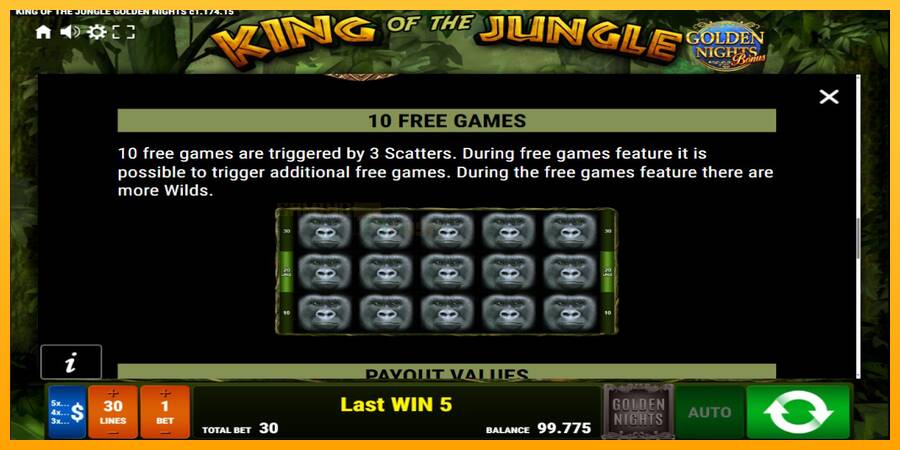 King of the Jungle Golden Nights игрална машина за пари, снимка 6