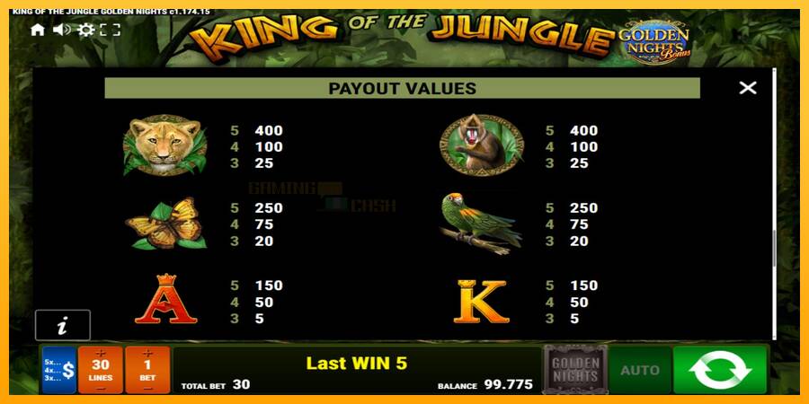 King of the Jungle Golden Nights игрална машина за пари, снимка 7