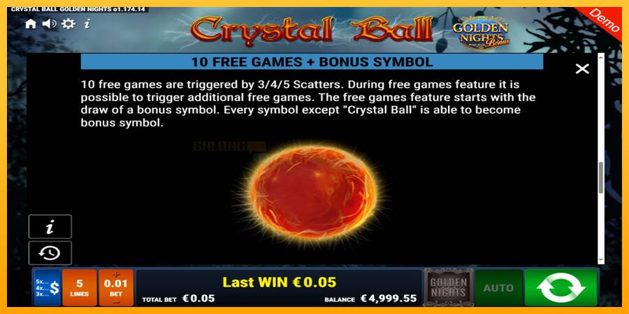 Crystal Ball Golden Nights игрална машина за пари, снимка 5