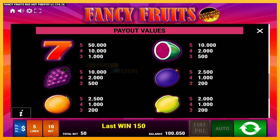 Fancy Fruits Red Hot Firepot игрална машина за пари, снимка 5