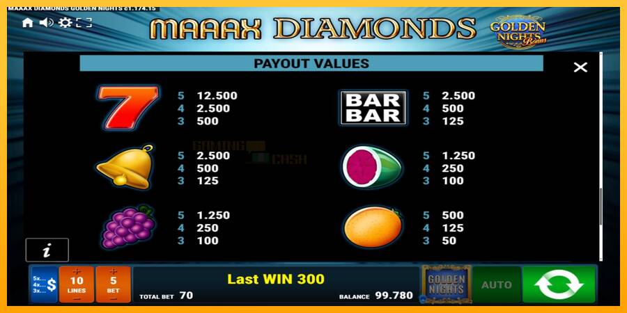 Maaax Diamonds Golden Nights игрална машина за пари, снимка 7