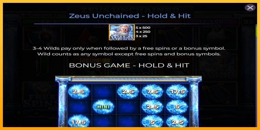 Zeus Unchained - Hold & Hit игрална машина за пари, снимка 4