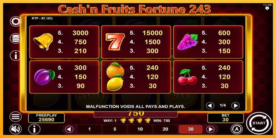 Cashn Fruits Fortune 243 игрална машина за пари, снимка 6