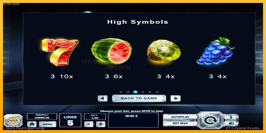 27 Crystal Fruits игрална машина за пари, снимка 6